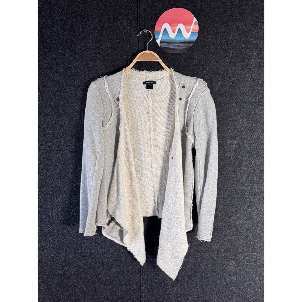 DREW fray-edged 100% Cotton french terry asymmetrical jacket with cross buttons